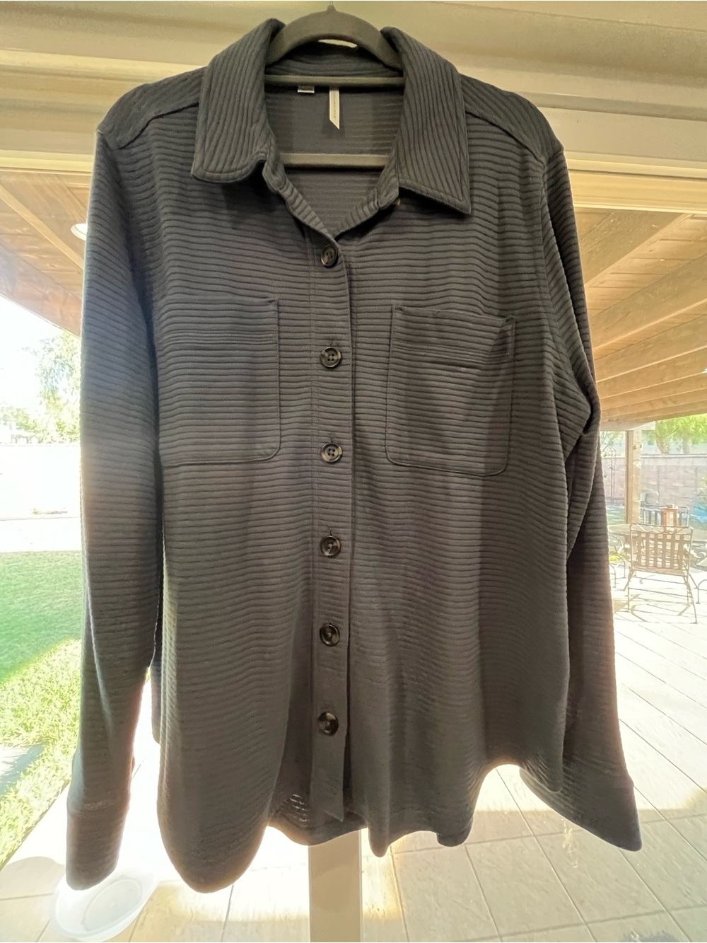 Women’s Blue Textured Button-Up Shirt Jacket